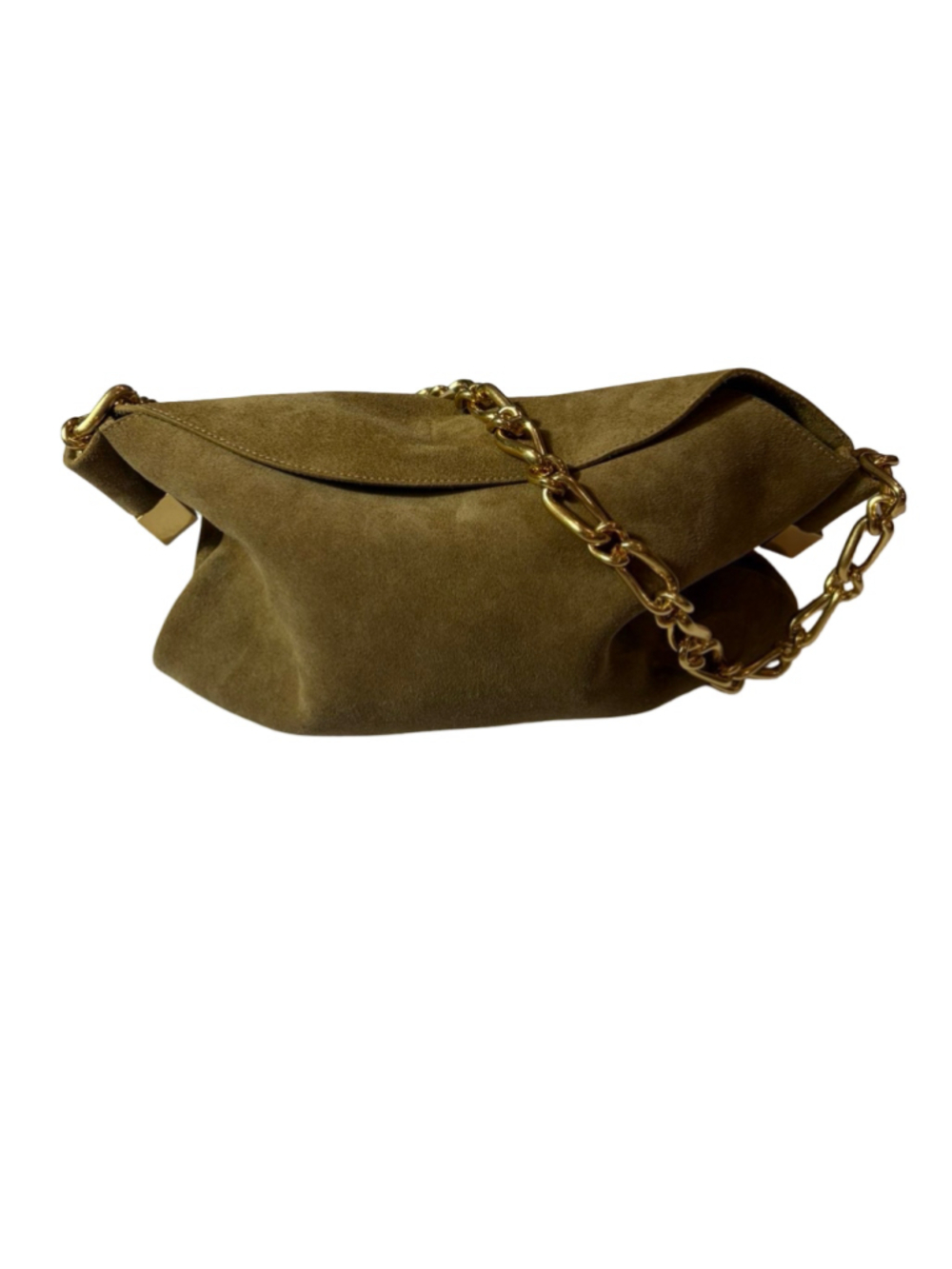 Nanushka The Dice Olive Suede Gold Chain Shoulder Bag Made in Italy